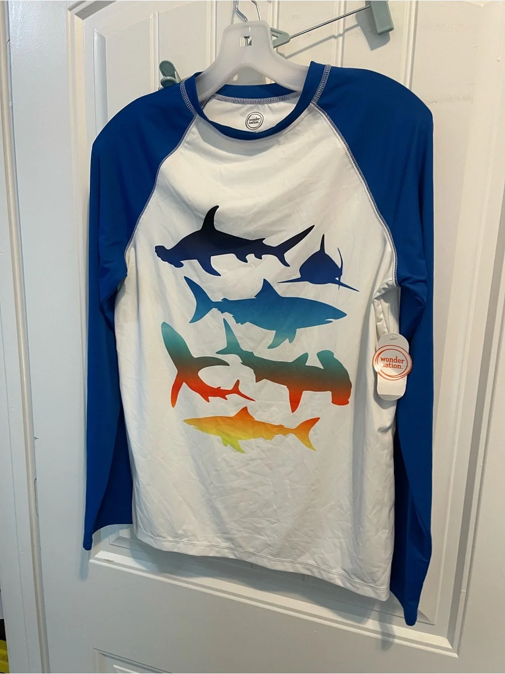 Boys' Blue & White Shark Graphic Rash Guard NWT